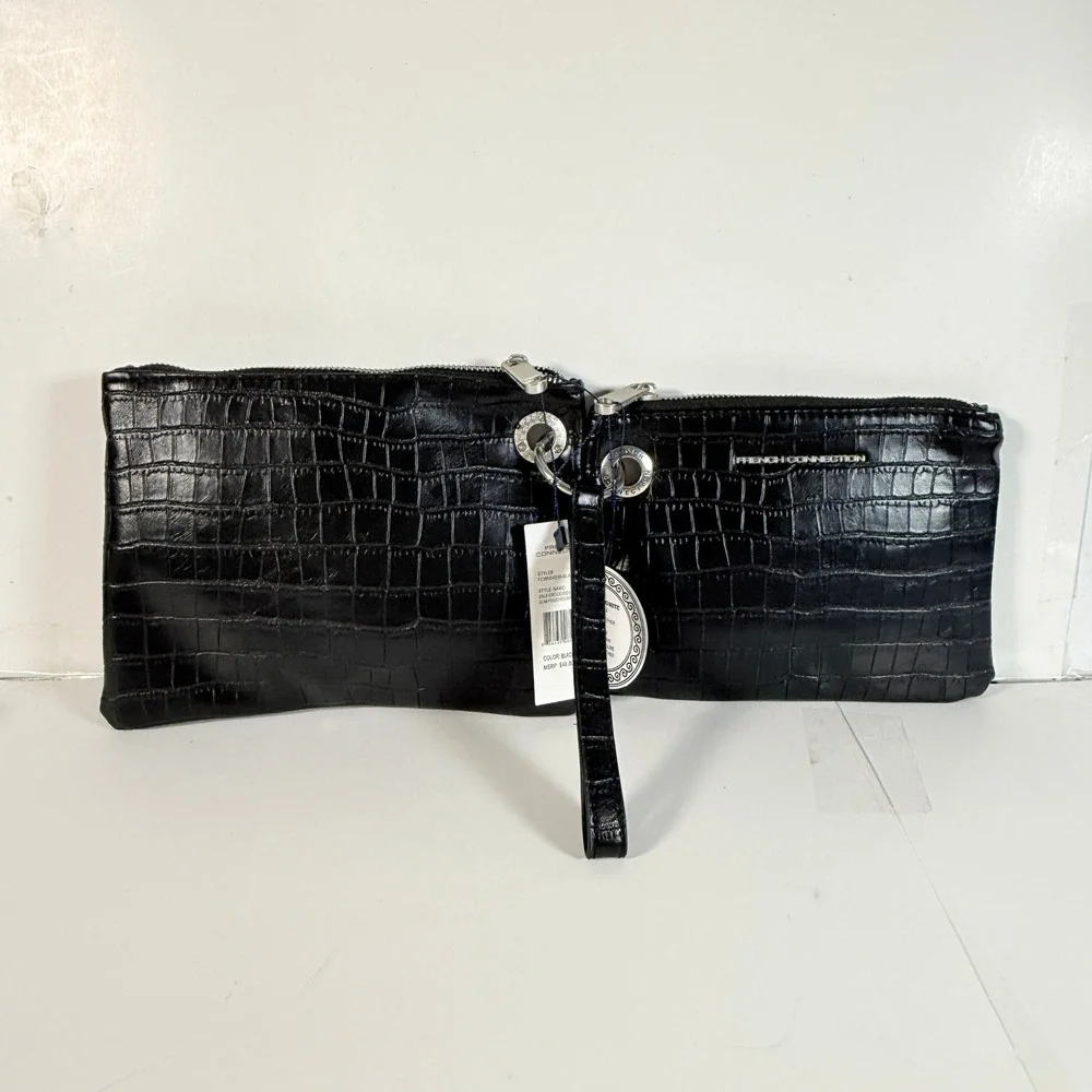 Black Wristlet Double Crocodile Pattern French Connection travel festival y2k 90